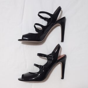 Via Spiga Black Strappy Patent Heels